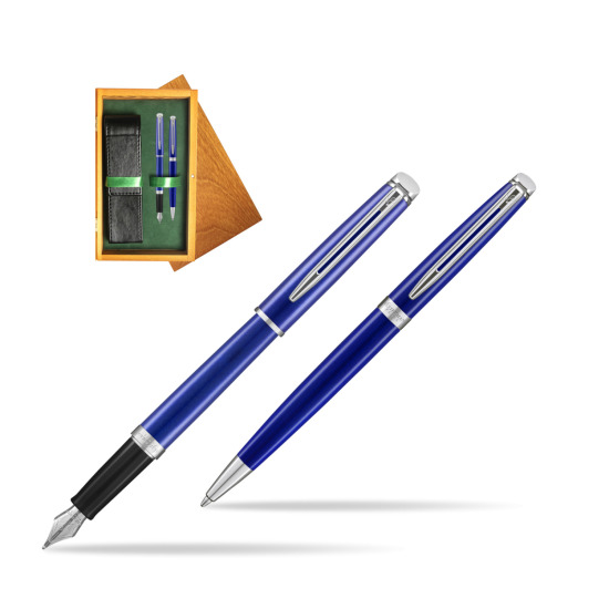 Waterman Penna Stilografica + Penna a Sfera Hémisphère 2018 Bright Blue CT in double wooden box Honey Green