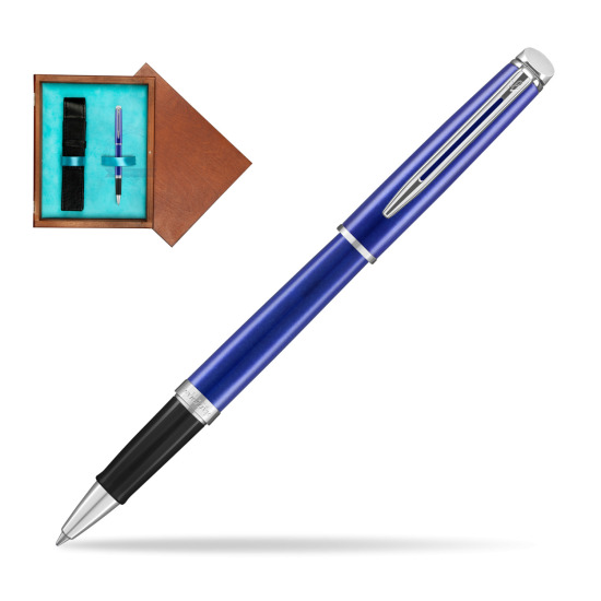 Waterman Hemisphere 2018 Bright Blue CT RollerPenna a Sfera in single wooden box Mahogany Single Turquoise 