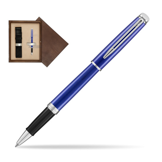 Waterman Hemisphere 2018 Bright Blue CT RollerPenna a Sfera in single wooden box Wenge Single Ecru