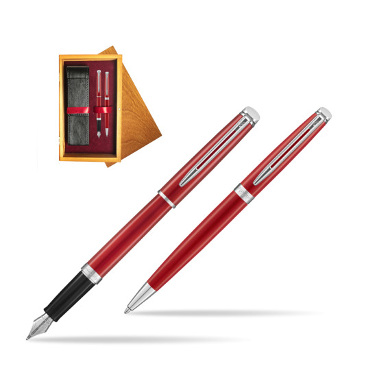 Waterman Penna Stilografica + Penna a Sfera 2018 Comet Red CT in double wooden box Honey Double Maroon