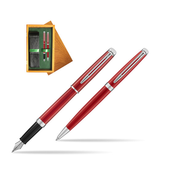 Waterman Penna Stilografica + Penna a Sfera 2018 Comet Red CT in double wooden box Honey Green