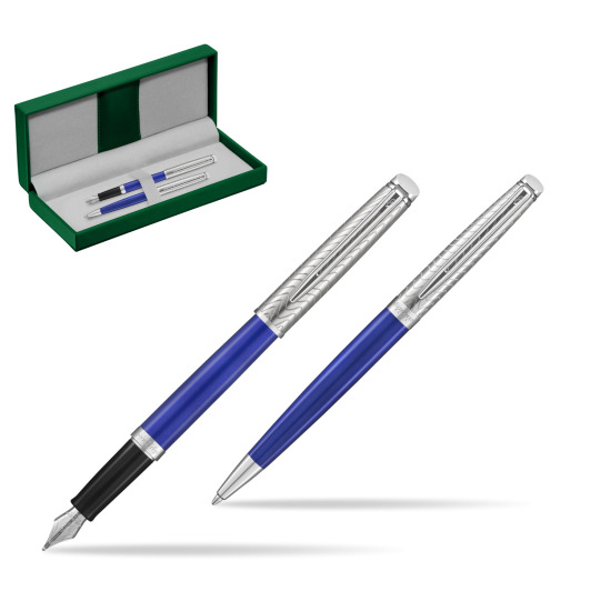 Waterman Stylo-plume + Stylo à bille 2018 Deluxe Blue Wave CT in the green leather box
