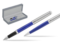 Waterman Penna Stilografica + Penna a Sfera 2018 Deluxe Blue Wave CT in suede box grey