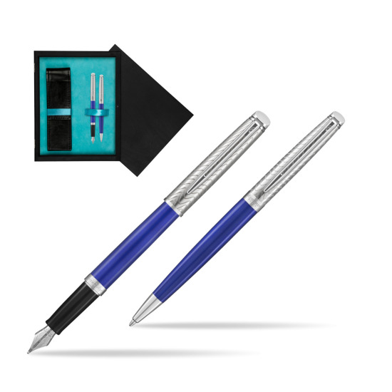Waterman Penna Stilografica + Penna a Sfera 2018 Deluxe Blue Wave CT in double wooden box Black Double Turquoise