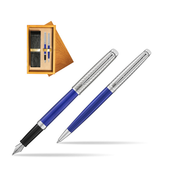 Waterman Penna Stilografica + Penna a Sfera 2018 Deluxe Blue Wave CT in double wooden box Honey Double Ecru