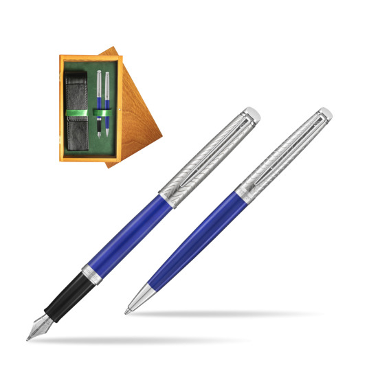 Waterman Penna Stilografica + Penna a Sfera 2018 Deluxe Blue Wave CT in double wooden box Honey Green