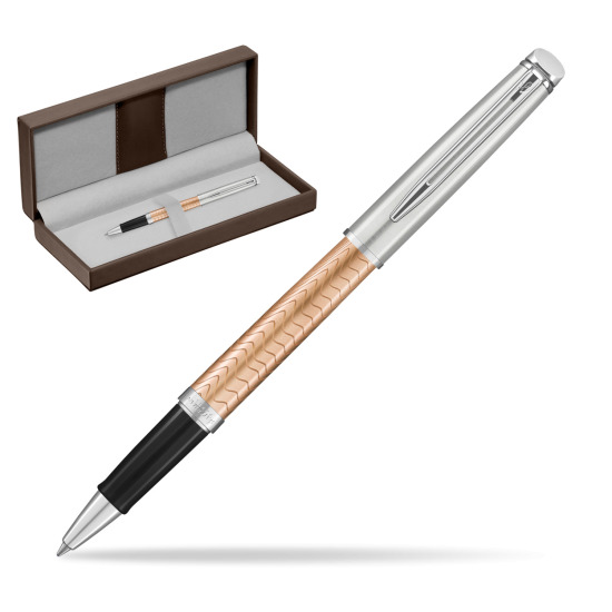 Waterman Hemisphere 2018 Deluxe Rose Wave CT Rollerball Pen in the brown leather box