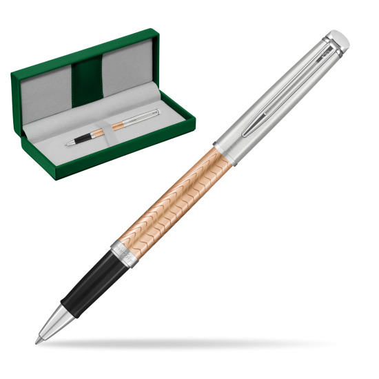 Waterman Hemisphere 2018 Deluxe Rose Wave CT Rollerball Pen in the green leather box