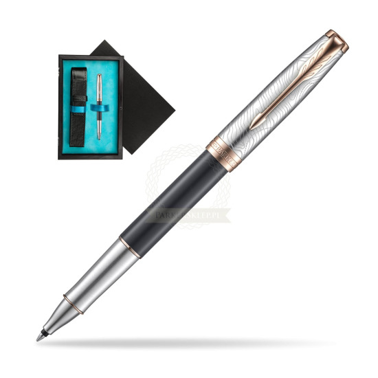 Parker Sonnet Grey Pink PGT 18 K (Strata) Rollerball Pen in single wooden box Black Single Turquoise