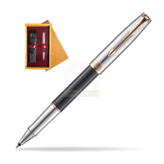 Parker Sonnet Grey Pink PGT 18 K (Strata) Rollerball Pen in single wooden box Honey Single Maroon