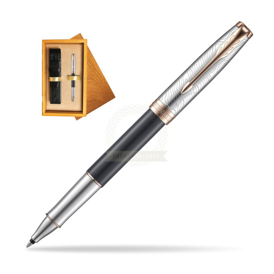 Parker Sonnet Grey Pink PGT 18 K (Strata) Rollerball Pen in single wooden box Honey Single Ecru