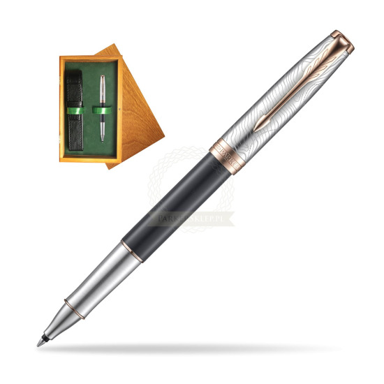 Parker Sonnet Grey Pink PGT 18 K (Strata) Rollerball Pen in single wooden box Honey Single Green