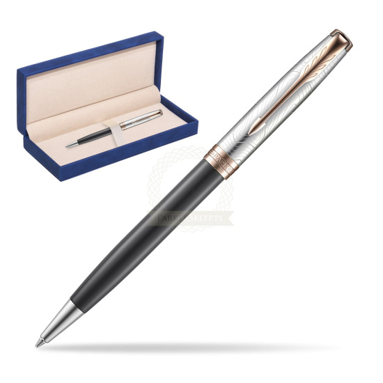 Parker Sonnet Grey Pink PGT 18 K (Strata) Bolígrafo in suede box navy blue