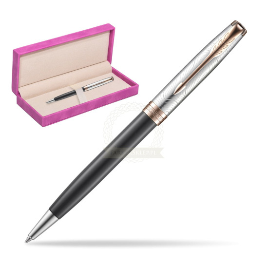 Parker Sonnet Grey Pink PGT 18 K (Strata) Bolígrafo in suede box fuchsia