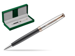 Parker Sonnet Grey Pink PGT 18 K (Strata) Ballpoint Pen in the green leather box