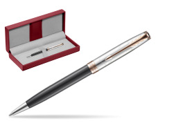 Parker Sonnet Grey Pink PGT 18 K (Strata) Ballpoint Pen in the red leather box