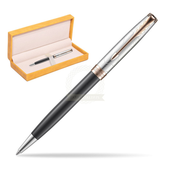 Parker Sonnet Grey Pink PGT 18 K (Strata) Bolígrafo in suede box yellow