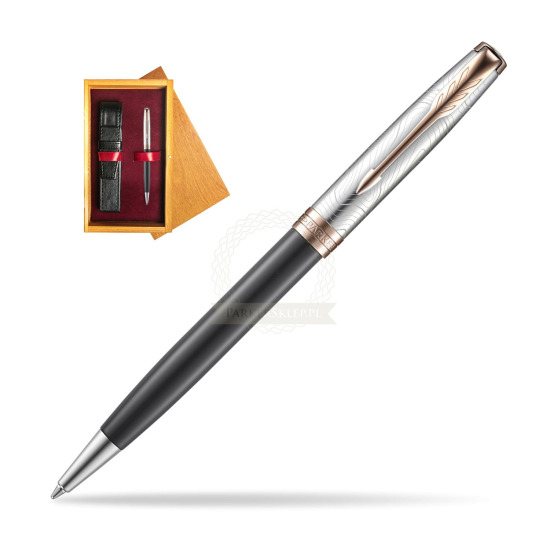 Parker Sonnet Grey Pink PGT 18 K (Strata) Bolígrafo in single wooden box Honey Single Maroon