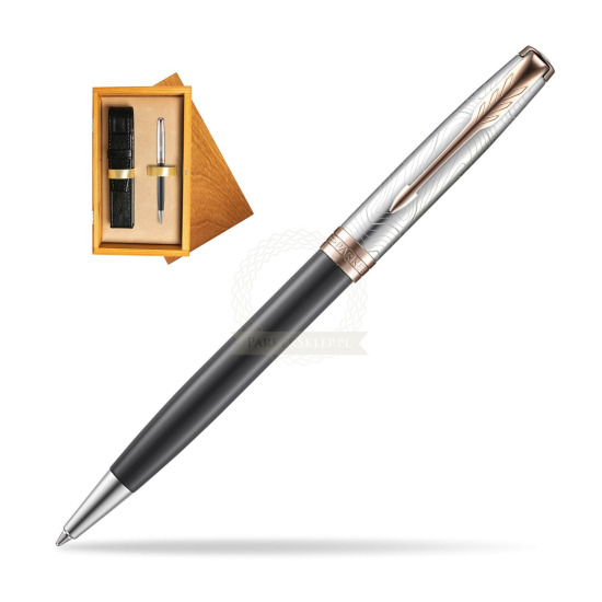 Parker Sonnet Grey Pink PGT 18 K (Strata) Bolígrafo in single wooden box Honey Single Ecru
