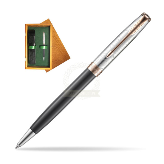 Parker Sonnet Grey Pink PGT 18 K (Strata) Bolígrafo in single wooden box Honey Single Green