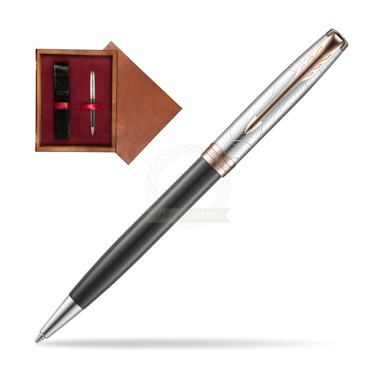 Parker Sonnet Grey Pink PGT 18 K (Strata) Bolígrafo in single wooden box Mahogany Single Maroon