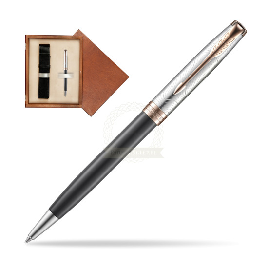 Parker Sonnet Grey Pink PGT 18 K (Strata) Bolígrafo in single wooden box Mahogany Single Ecru