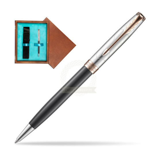 Parker Sonnet Grey Pink PGT 18 K (Strata) Bolígrafo in single wooden box Mahogany Single Turquoise 