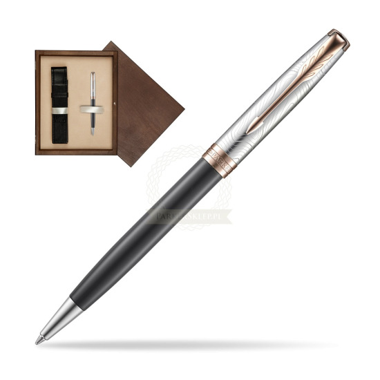 Parker Sonnet Grey Pink PGT 18 K (Strata) Bolígrafo in single wooden box Wenge Single Ecru