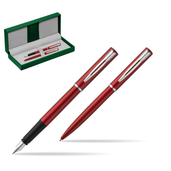 Waterman Stylo-plume + Stylo à bille Allure red CT in the green leather box