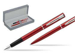 Waterman Penna Stilografica + Penna a Sfera Allure red CT in suede box grey