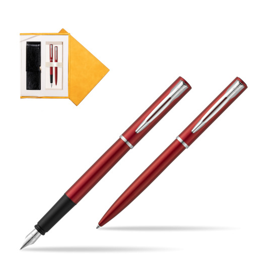 Waterman Penna Stilografica + Penna a Sfera Allure red CT in suede box yellow