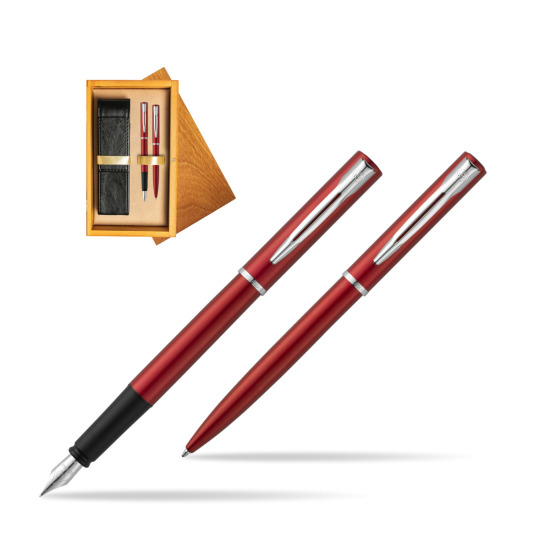 Waterman Penna Stilografica + Penna a Sfera Allure red CT in double wooden box Honey Double Ecru