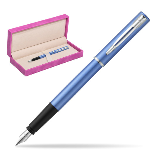 Waterman Allure blue Penna Stilografica in suede box fuchsia