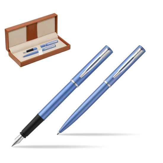 Waterman Penna Stilografica + Penna a Sfera Allure blue CT  in classic box brown