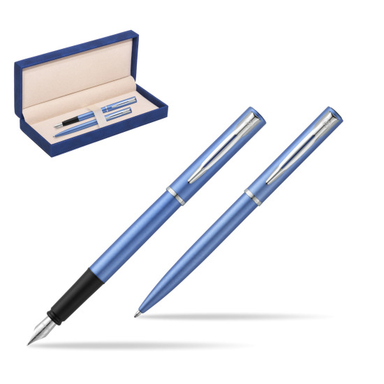 Waterman Penna Stilografica + Penna a Sfera Allure blue CT in suede box navy blue