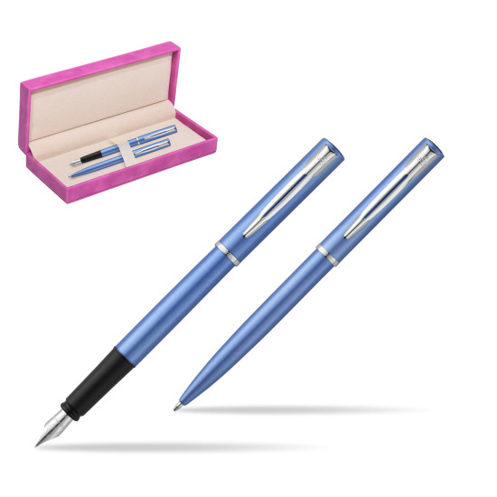 Waterman Penna Stilografica + Penna a Sfera Allure blue CT in suede box fuchsia