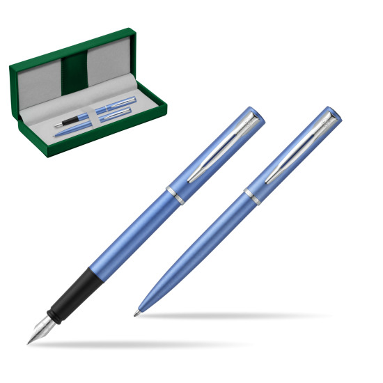 Waterman Stylo-plume + Stylo à bille Allure blue CT in the green leather box