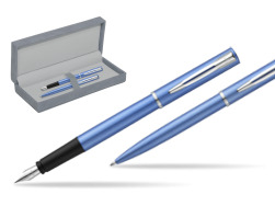 Waterman Penna Stilografica + Penna a Sfera Allure blue CT in suede box grey