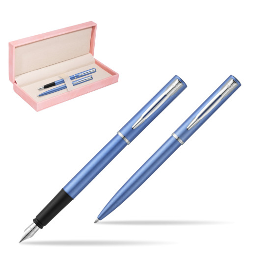 Waterman Penna Stilografica + Penna a Sfera Allure blue CT in suede box pink