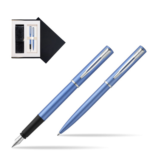 Waterman Penna Stilografica + Penna a Sfera Allure blue CT in suede box black