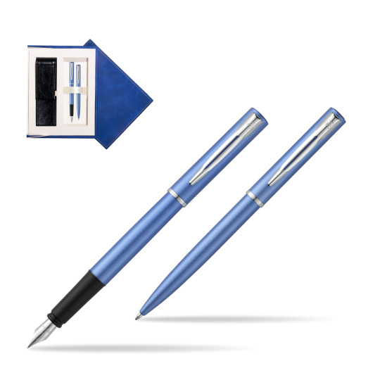 Waterman Penna Stilografica + Penna a Sfera Allure blue CT in suede box navy blue