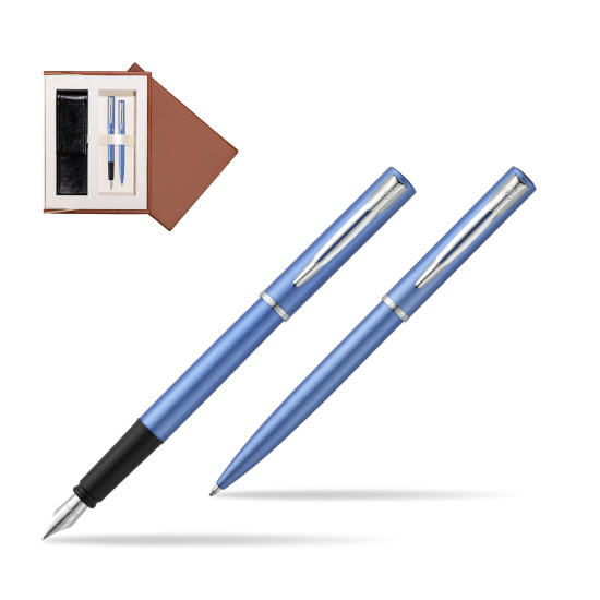 Waterman Penna Stilografica + Penna a Sfera Allure blue CT in suede box brown