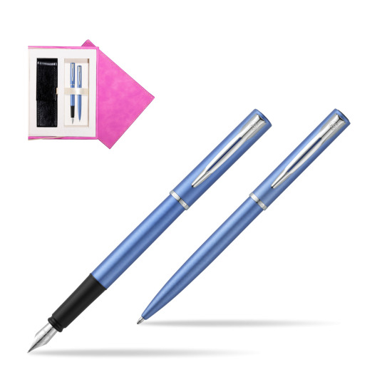 Waterman Penna Stilografica + Penna a Sfera Allure blue CT in suede box fuchsia