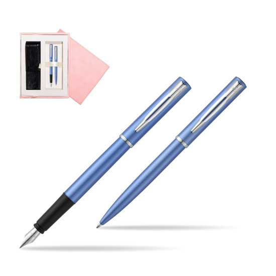 Waterman Penna Stilografica + Penna a Sfera Allure blue CT in suede box pink