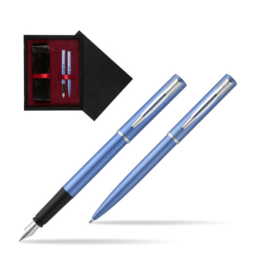 Waterman Penna Stilografica + Penna a Sfera Allure blue CT in double wooden box Black Double Maroon