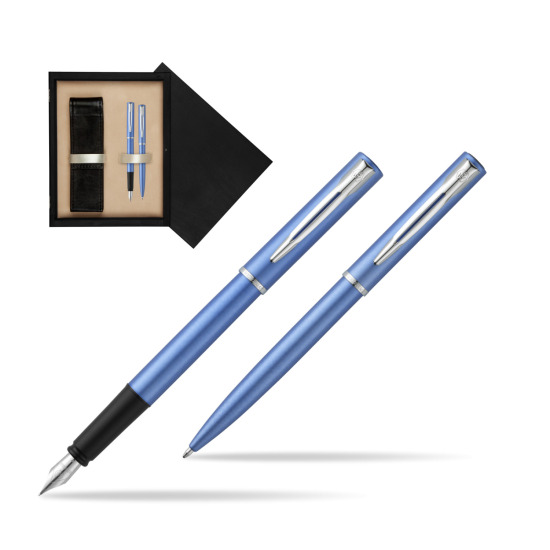 Waterman Penna Stilografica + Penna a Sfera Allure blue CT in double wooden box Black Double Ecru