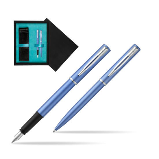 Waterman Penna Stilografica + Penna a Sfera Allure blue CT in double wooden box Black Double Turquoise