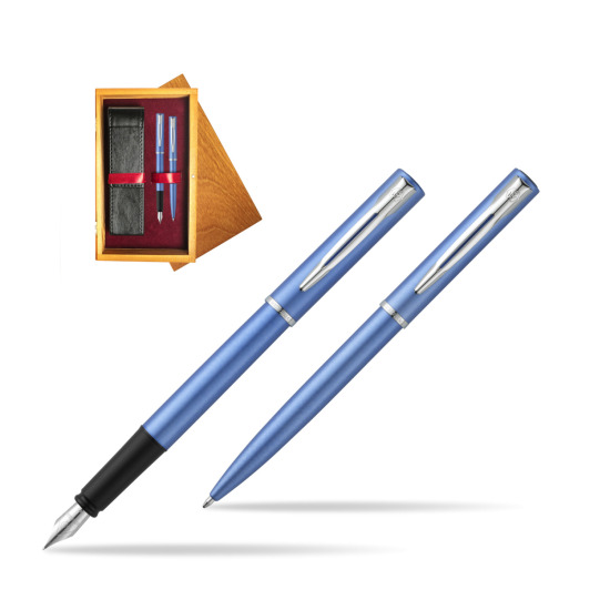 Waterman Penna Stilografica + Penna a Sfera Allure blue CT in double wooden box Honey Double Maroon