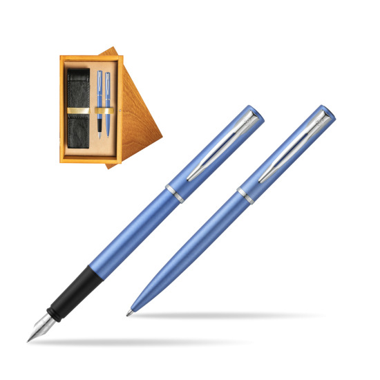 Waterman Penna Stilografica + Penna a Sfera Allure blue CT in double wooden box Honey Double Ecru