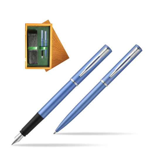 Waterman Penna Stilografica + Penna a Sfera Allure blue CT in double wooden box Honey Green